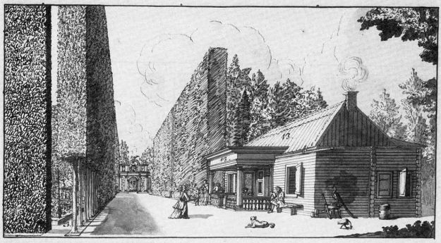 Сад Николаса Бидло в московской Немецкой слободе. 1730-е. Вид от дома