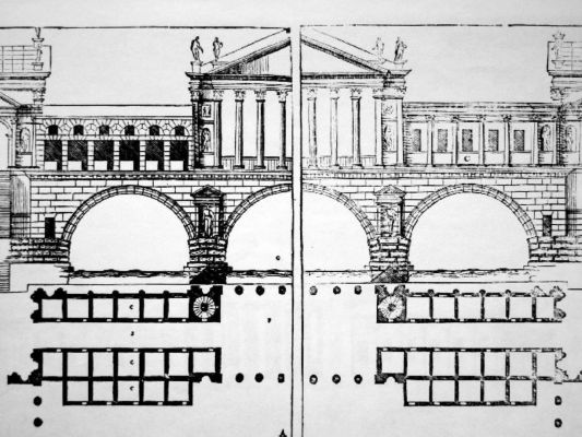 Андреа Палладио. Проект моста Риальто. Гравюра из Четырех книг об архитектуре. Середина XVI в.