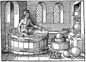 Архимедова ванна. Гравюра из немецкого издания книги Витрувия